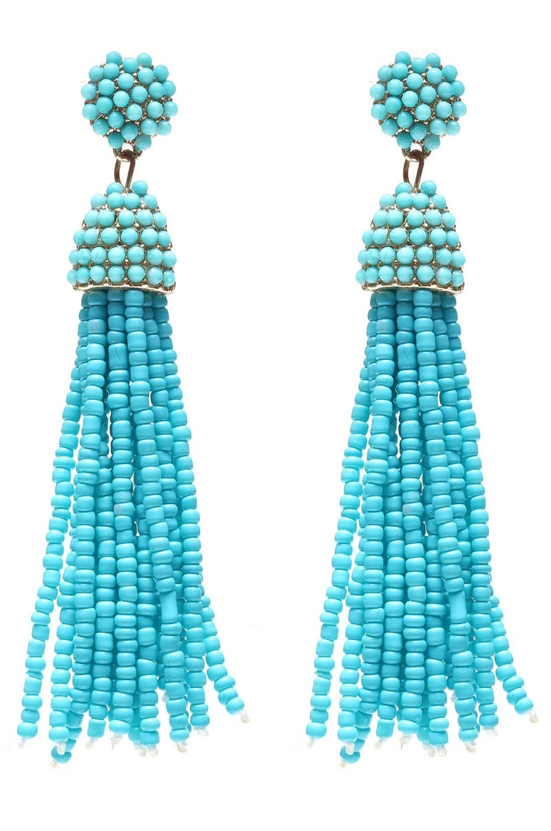 NLCAC Women's Beaded tassel earrings Long Fringe Drop Earrings Dangle Turquoise - Image 1